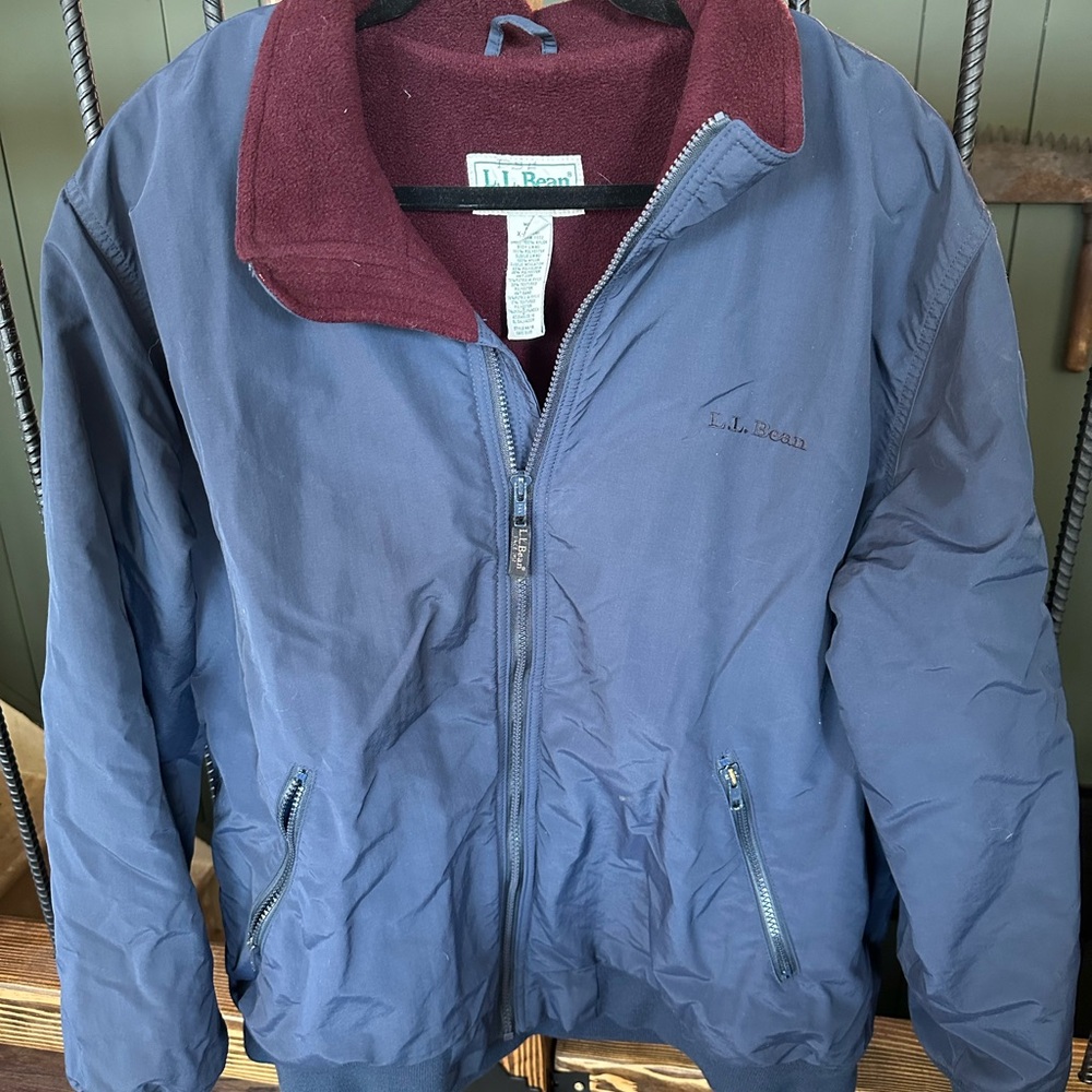 VINTAGE L.L. Bean Men's Navy and Burgundy “Warm Up” Jacket